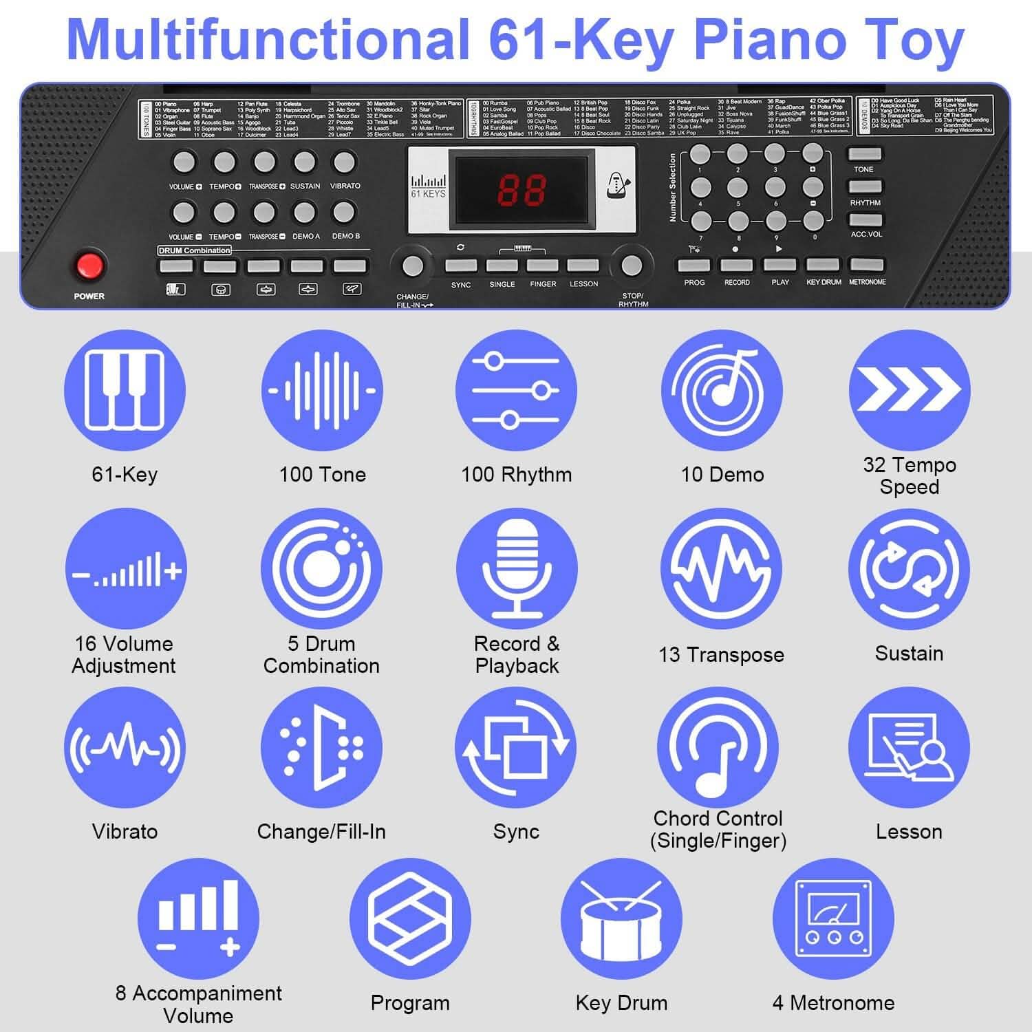 61-Key Digital Piano — Advanced Features & Touch Response