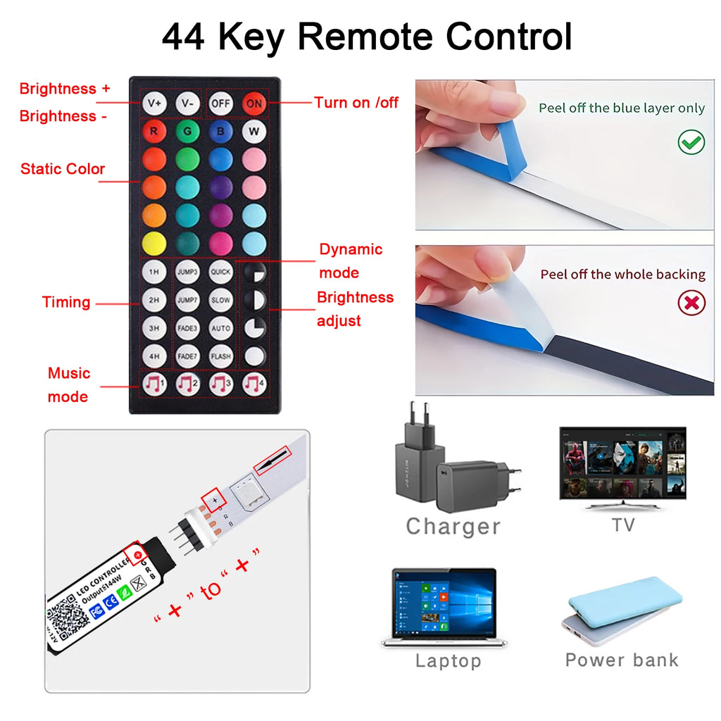 RGB LED Strip Lights — Music Sync with Remote Control