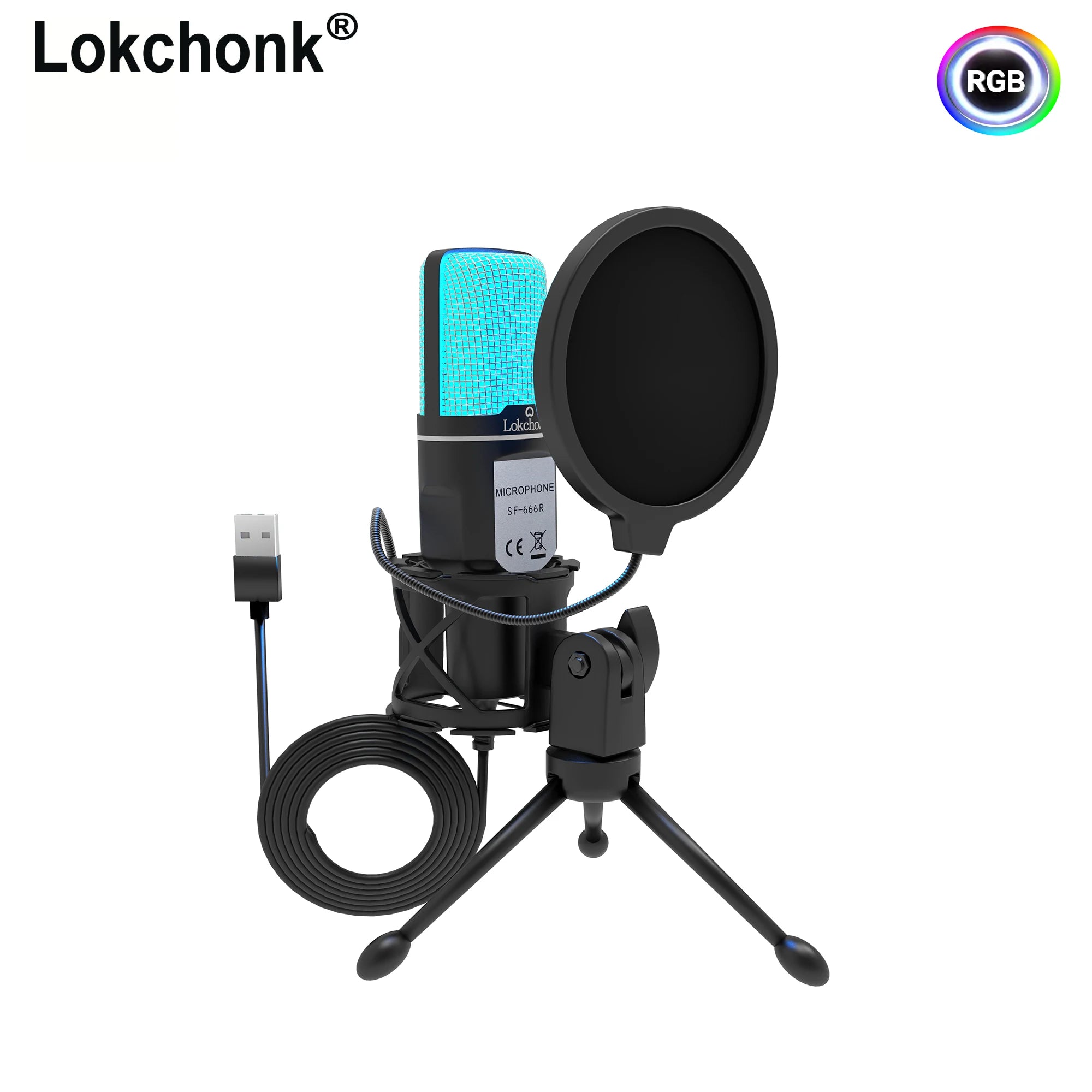 USB Podcast Microphone with Tripod Stand & Pop Filter