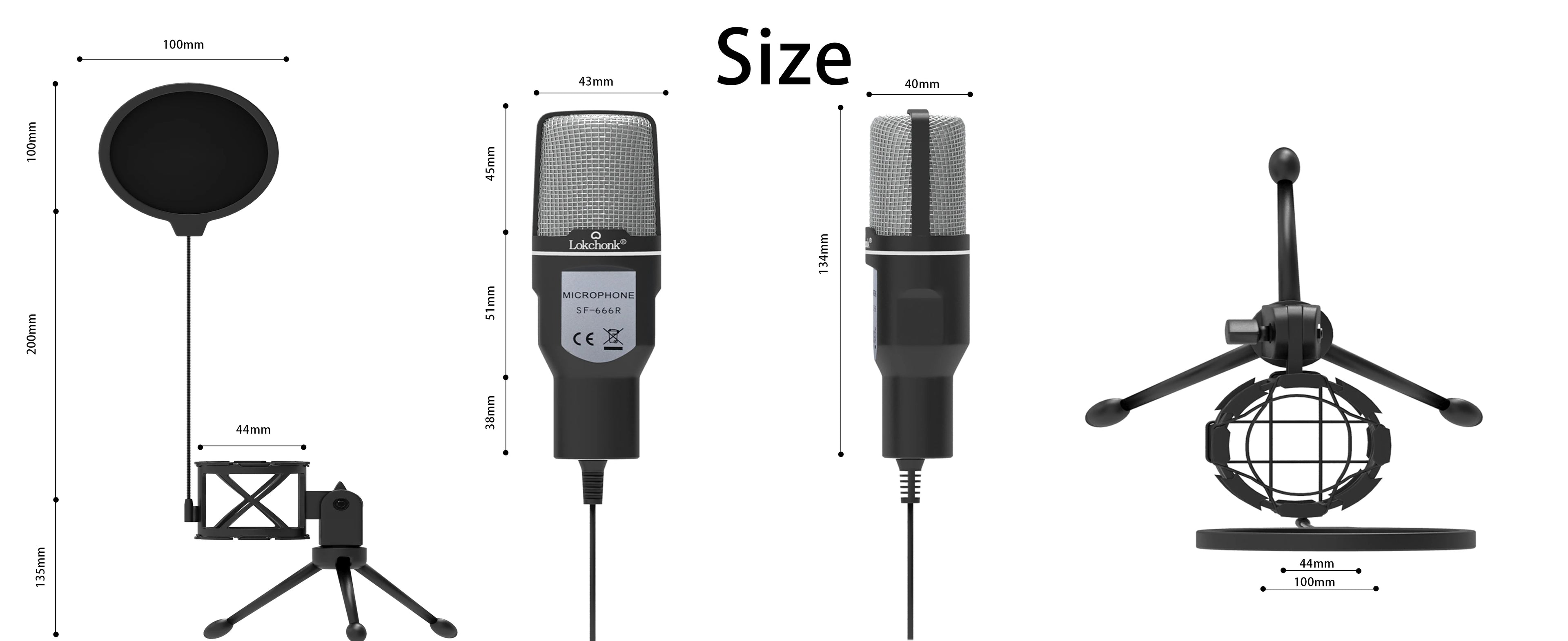 USB Podcast Microphone with Tripod Stand & Pop Filter