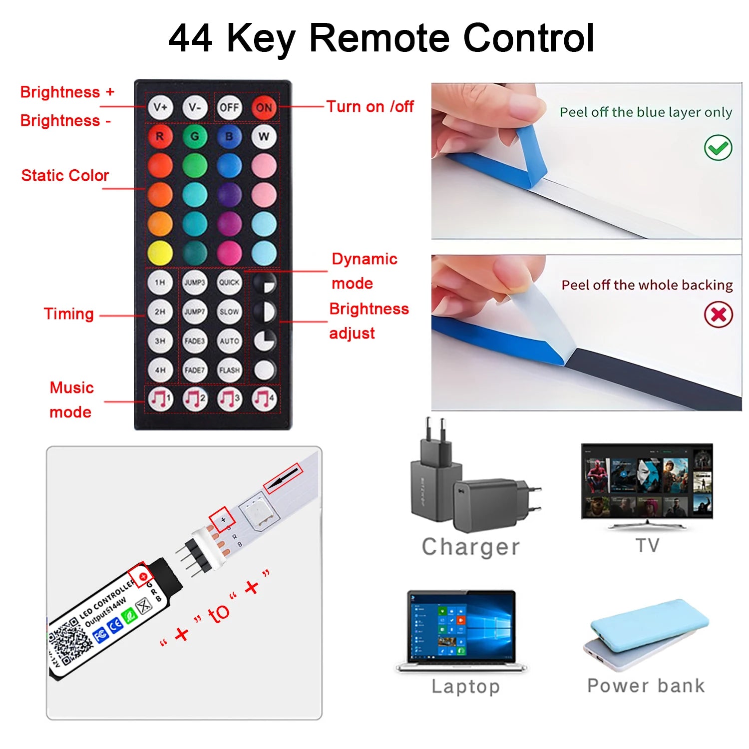 RGB LED Strip Lights — Music Sync with Remote Control