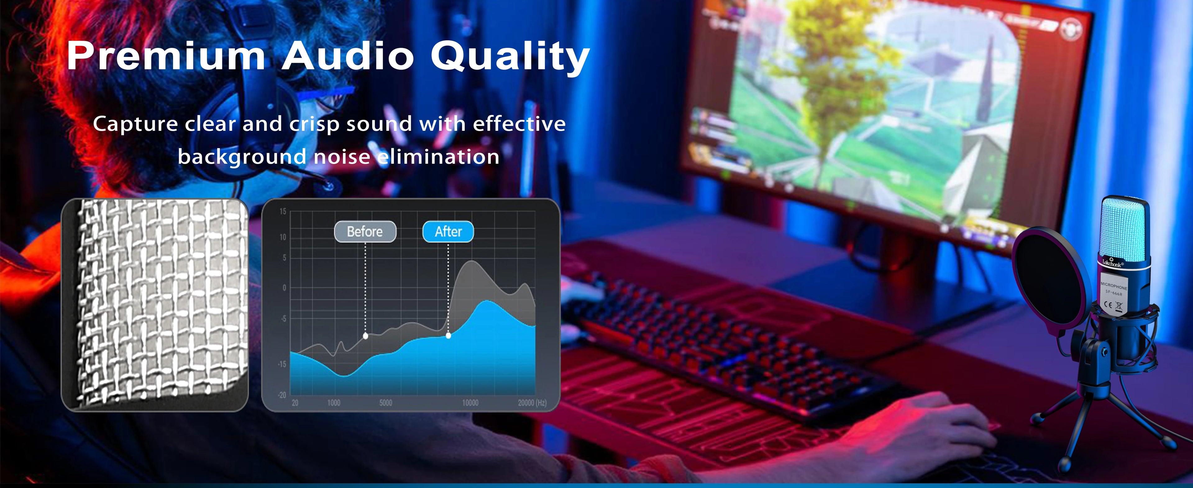USB Podcast Microphone with Tripod Stand & Pop Filter