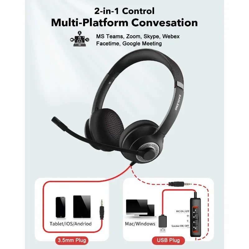 USB Headset with Noise-Cancelling Mic — Office & Gaming