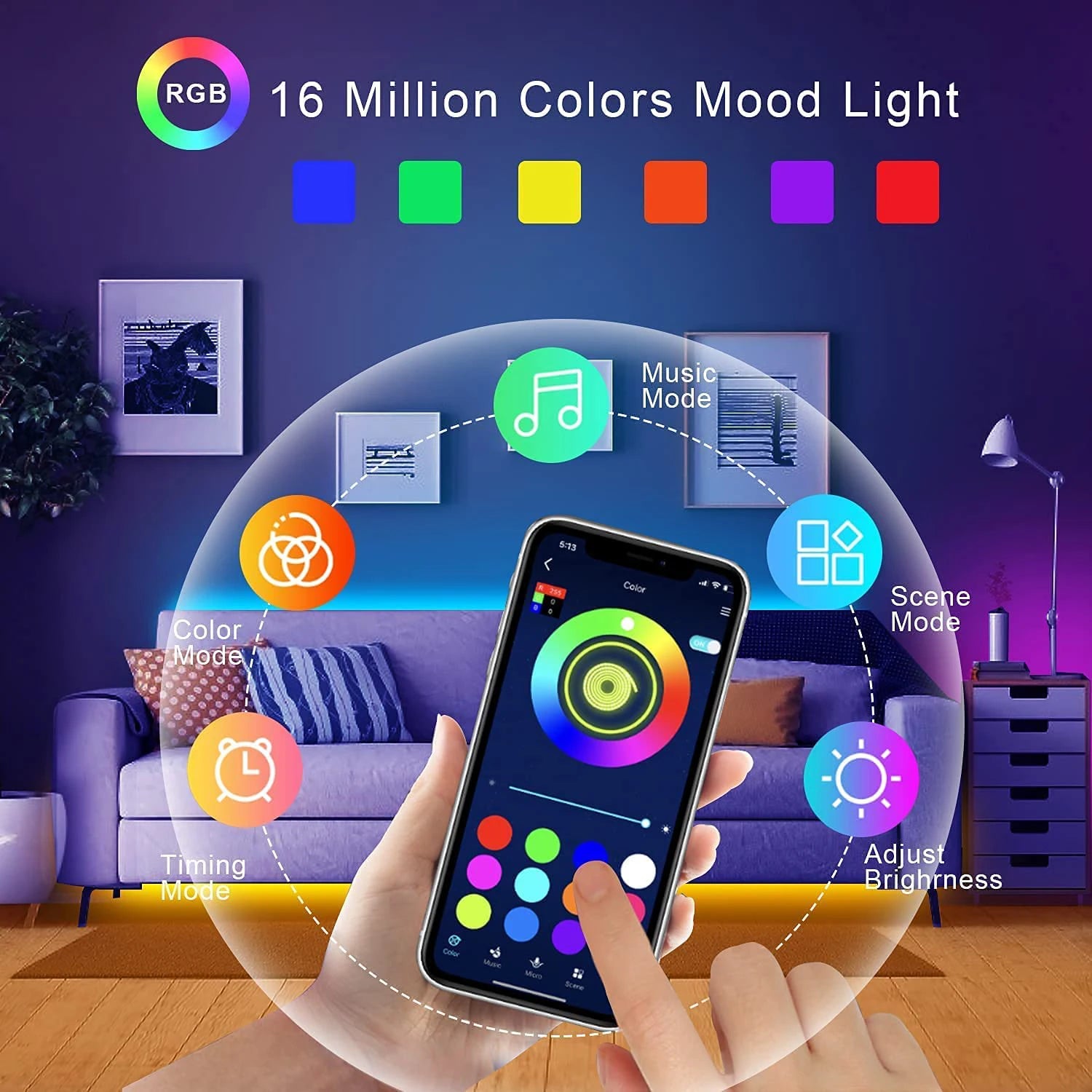 RGB LED Strip Lights — Music Sync with Remote Control